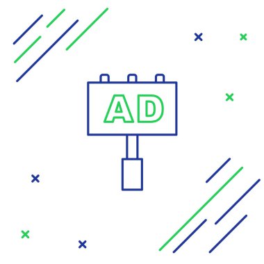 Satır Reklam simgesi beyaz arkaplanda izole edildi. Pazarlama ve tanıtım süreci kavramı. İlgili reklamlar. Sosyal medya reklamcılığı. Renkli taslak konsepti. Vektör