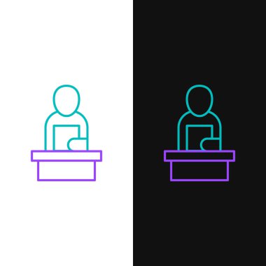 Son dakika haber simgesi beyaz ve siyah arkaplanda izole edildi. Televizyonda haberler. Haber spikeri yayın yapıyor. Kitlesel medya. Akşam haberleri. Renkli taslak konsepti. Vektör