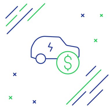 Elektrik hattı araba fiyatı simgesi beyaz arkaplanda izole edildi. Elektrikli otomobil endüstrisi büyüme konsepti. Elektrikli araba satışı konsepti. Renkli taslak konsepti. Vektör