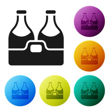 Beyaz arka planda siyah şampanya ikonu var. Mutlu Noeller ve mutlu yıllar. Simgeleri renk daire düğmelerine ayarla. Vektör.