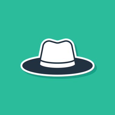 Yeşil arka planda izole edilmiş kurdele ikonlu mavi adam şapkası. Vektör