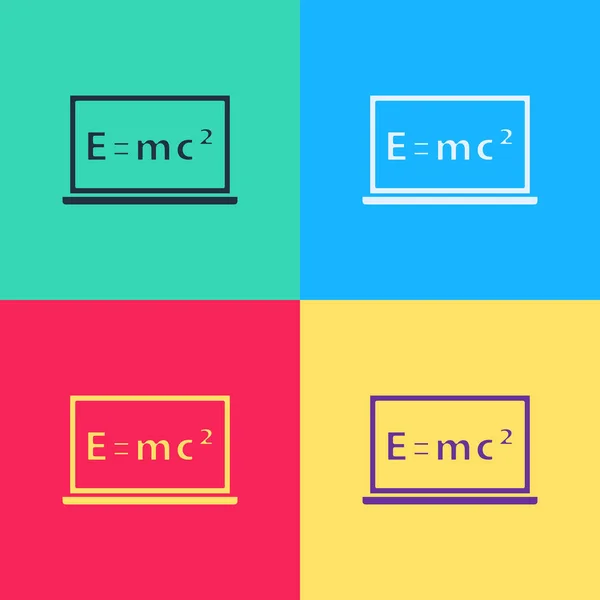 基于彩色背景的黑板图标方程解的流行艺术数学系统 在电脑屏幕上 E等于Mc平方方程 — 图库矢量图片