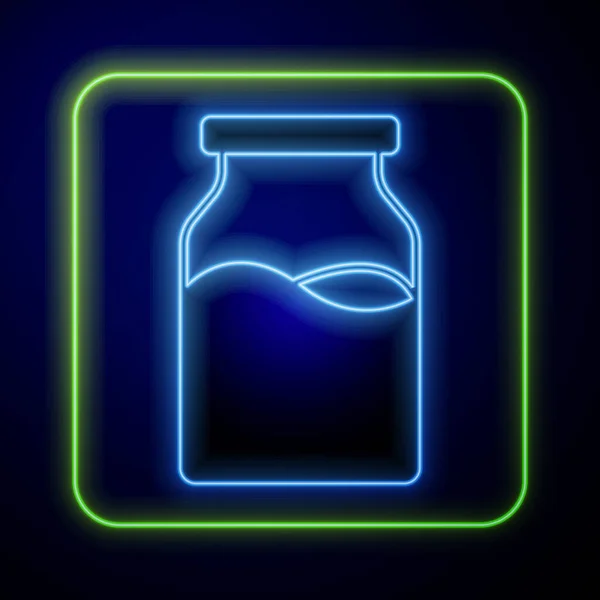 Leuchtende Neonfarbene Glasflasche Mit Milchsymbol Auf Blauem Hintergrund Vektor — Stockvektor