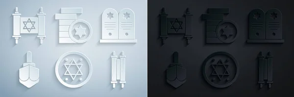 Yahudi sikkesi Tombstone 'u David Hanuka dreidel Torah parşömeni ve ikonu ile değiştir. Vektör.