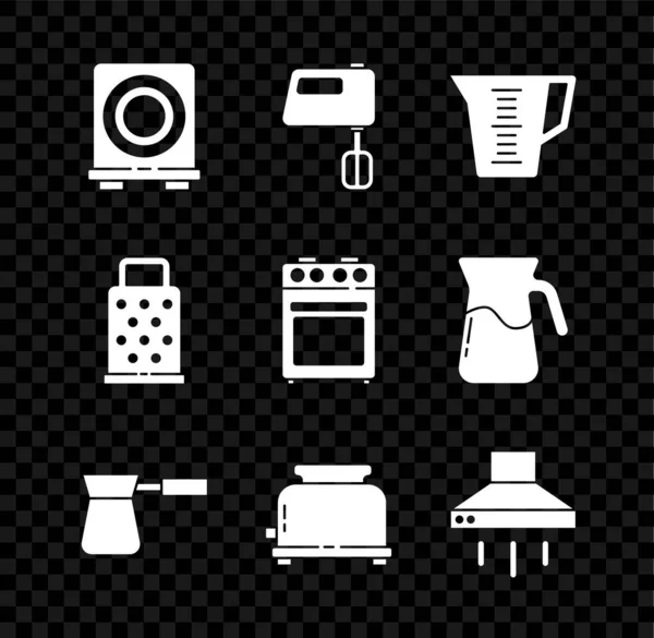 Set Elektroherd Mixer Messbecher Kaffeetasse Toaster Dunstabzugshaube Reibe Und Backofen — Stockvektor
