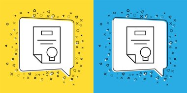 Sertifika şablon simgesini sarı ve mavi arkaplanda izole et. Başarı, ödül, diploma, burs, diploma kavramları. Vektör İllüstrasyonu.