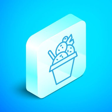 Kase ikonundaki Isome çizgisi dondurma mavi arka planda izole. Güzel sembol. Gümüş kare düğme. Vektör.