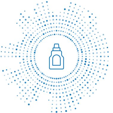 Mavi çizgi. Çamaşır deterjanı, çamaşır suyu, bulaşık deterjanı ya da beyaz arka planda izole edilmiş başka bir temizlik maddesi ikonu için plastik şişe. Soyut çember rastgele noktalar. Vektör