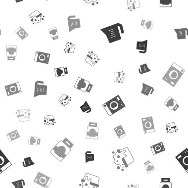 Ölçme kabı, sabun köpüklü leğen, çamaşır makinesi ve deterjanı pürüzsüz desenlere ayarlayın. Vektör