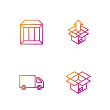 Hattı açın. Boks, kargo kamyonu, karton karton ve... Renk simgeleri. Vektör