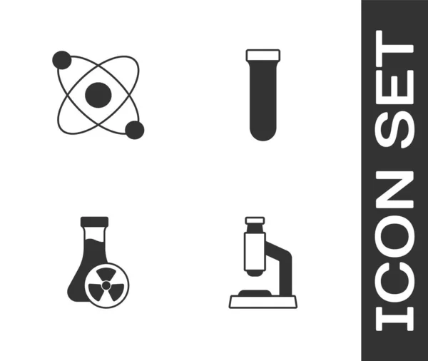 Встановіть Мікроскоп Атом Пробірку Токсичною Рідиною Іконою Векторні — стоковий вектор