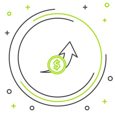 Beyaz arka planda izole edilmiş çizgi finansal büyüme ve madeni para ikonu. Gelirleri arttırıyorum. Renkli taslak konsepti. Vektör