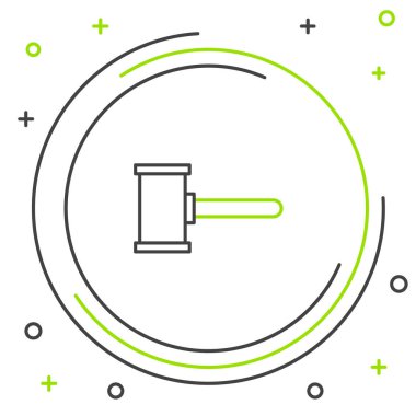 Hakim Tokmak simgesi beyaz arka planda izole edildi. Gavel cezaların, faturaların, mahkemenin, adaletin hükmünü verecek. Açık arttırma çekici. Renkli taslak konsepti. Vektör