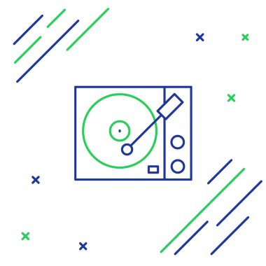 Beyaz arkaplanda izole edilmiş vinil disk simgesine sahip çizgi vinili oynatıcı. Renkli taslak konsepti. Vektör