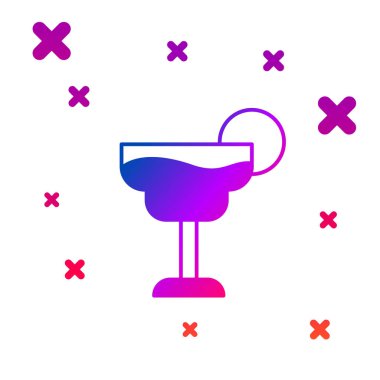 Renkli kokteyl ve alkol ikonu beyaz arka planda izole edilmiş. Kademeli rastgele dinamik şekiller. Vektör