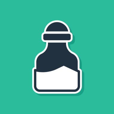 Yeşil arka planda mavi baharat ikonu izole edildi. Baharat koleksiyonu. Baharat, cam kutunun içindeki baharatlar. Vektör