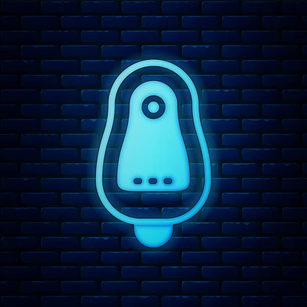 Leuchtende Neon-Toilette Urinal oder Pissoir-Symbol isoliert auf Backsteinwand Hintergrund. Urinal in der Herrentoilette. Waschraum, Toilette, WC. Vektor — Stockvektor