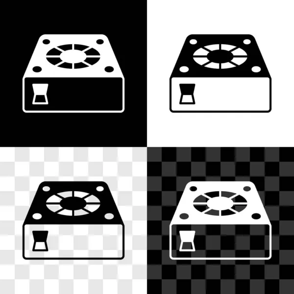 Set Icono de enfriador de computadora aislado en blanco y negro, fondo transparente. ventilador de hardware de PC. Vector — Archivo Imágenes Vectoriales