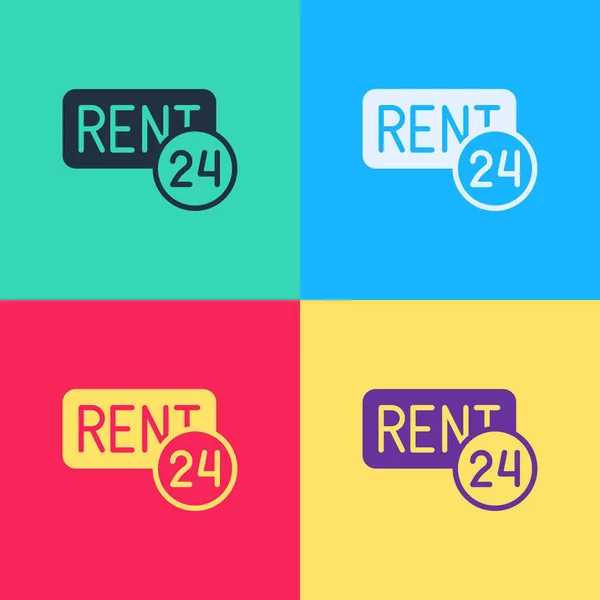 Pop art Hanging sign with text Rent icon isolated on color background. Signboard with text For Rent. Vector — Stock Vector