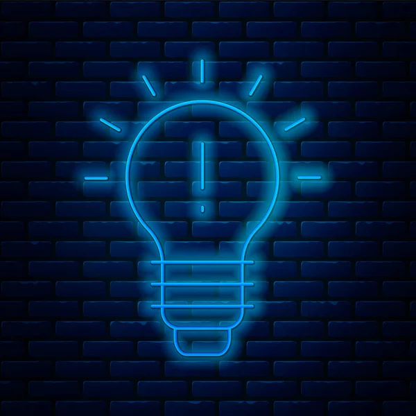 发光霓虹灯线灯泡与概念图标孤立在砖墙背景.能量和思想的象征。灵感的概念。病媒图解 — 图库矢量图片