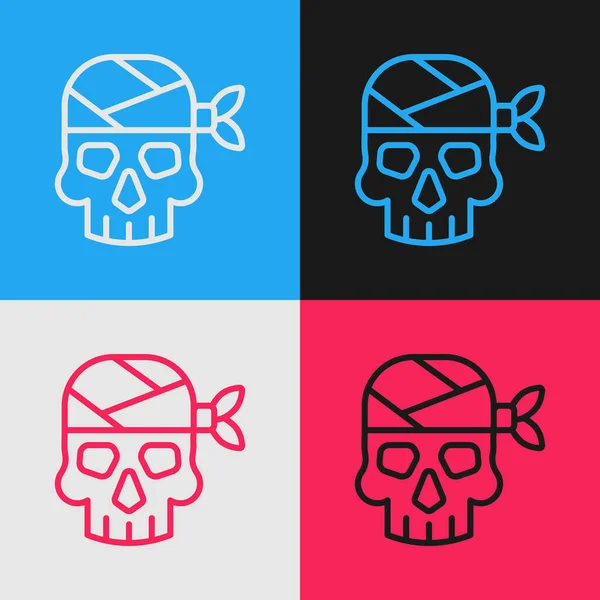 Pop-Art-Linie Pirate Captain Symbol isoliert auf farbigem Hintergrund. Vektor — Stockvektor