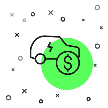 Siyah çizgi elektrikli araba fiyat simgesi beyaz arka planda izole edildi. Elektrikli otomobil endüstrisi büyüme konsepti. Elektrikli araba satışı konsepti. Vektör