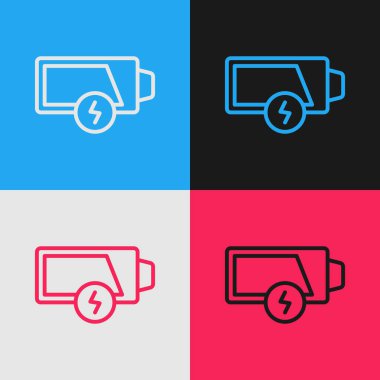 Pop Art Line Batarya şarj seviyesi göstergesi simgesi renk arkaplanında izole edildi. Vektör