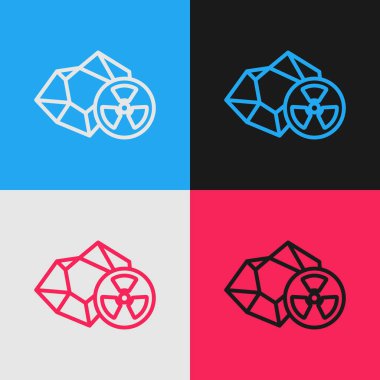 Pop sanat çizgisi Radyoaktif simgesi renk arkaplanında izole edildi. Radyoaktif zehirli sembol. Radyasyon tehlikesi işareti. Vektör