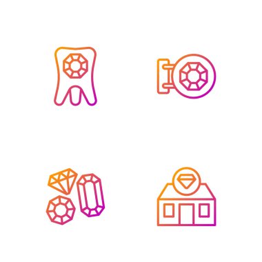 Sabit bir mücevher mağazası, mücevher taşı, pırlantalı diş ve... Renk simgeleri. Vektör