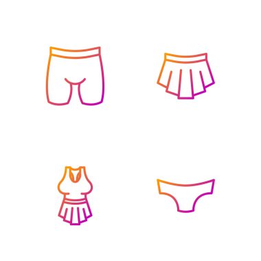 Çizgili erkek iç çamaşırı, atlet, bisiklet şortu ve etek. Renk simgeleri. Vektör