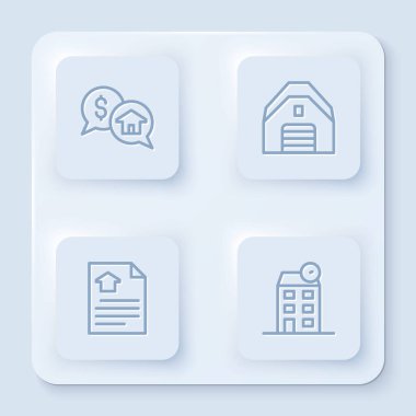 Price pazarlığı, garaj, ev sözleşmesi ve... Beyaz kare düğme. Vektör