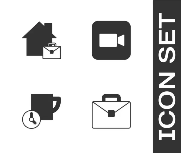 ( 영어 ) Set Briefcase, Online working, Time management and Camera icon. Vector — 스톡 벡터