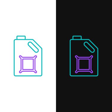 Motor makine yağı simgesi için çizgi kutusu beyaz ve siyah arkaplanda izole edildi. Benzin bidonu. Yağ değiştirme ve onarım servisi. Motor yağı işareti. Renkli taslak konsepti. Vektör