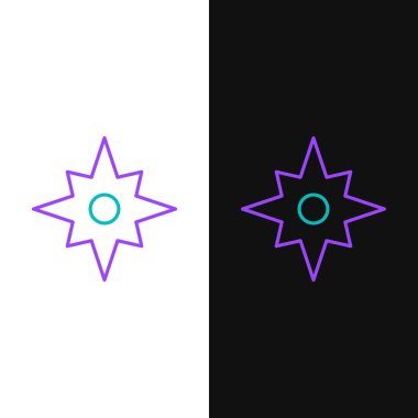 Çizgi Rüzgârı simgesi beyaz ve siyah arkaplanda izole edildi. Seyahat için pusula simgesi. Navigasyon tasarımı. Renkli taslak konsepti. Vektör