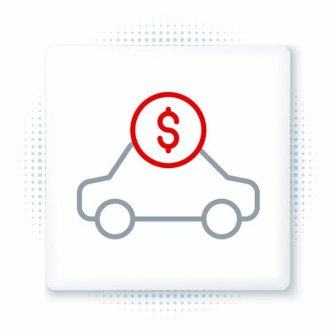 Çizgi Araba kiralama ikonu beyaz arka planda izole edildi. Araba tabelası kirala. Anahtarlı araba. Otomobil tamir servisi konsepti. Renkli taslak konsepti. Vektör