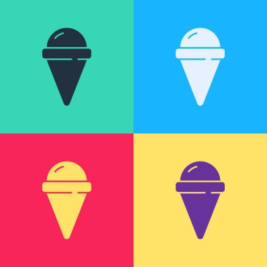 Renkli arka planda izole edilmiş waffle külahlı Pop Art Dondurma. Güzel sembol. Vektör.
