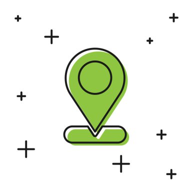 Siyah Harita iğne simgesi beyaz arkaplanda izole edildi. Navigasyon, işaret, konum, harita, GPS, yön, yer, pusula, arama konsepti. Vektör.