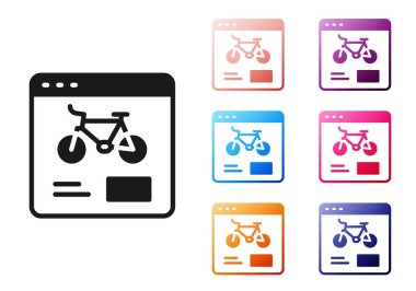 Siyah bisiklet kiralama mobil uygulama simgesi beyaz arkaplanda izole edildi. Şehirde bisiklet kiralamak için iyi bir servis. Paylaşım sistemi için mobil uygulama. Simgeleri renklendirin. Vektör.