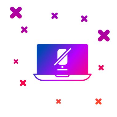 Laptop simgesindeki renk dilsiz mikrofon beyaz arkaplanda izole edildi. Mikrofon sesi kapatıldı. Kademeli rastgele dinamik şekiller. Vektör.