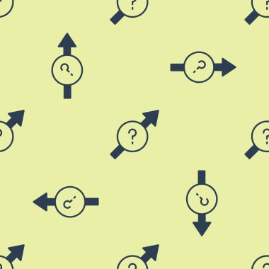 Mavi Ok simgesi sarı arkaplandaki kusursuz deseni izole etti. Yön Arrowhead sembolü. Navigasyon işaretçisi işareti. Vektör