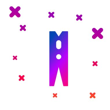 Beyaz arkaplanda eski ahşap iğne simgesi var. Elbise askısı. Kademeli rastgele dinamik şekiller. Vektör