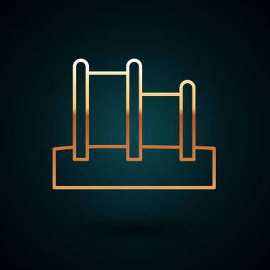 Altın çizgili Sport yatay çubuk simgesi koyu mavi arkaplanda izole edildi. Vektör.