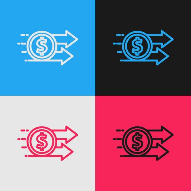 Pop Art Line Finansal Gelişim Dolar Simgesi Renk arkaplanında izole. Gelirleri arttırıyorum. Vektör