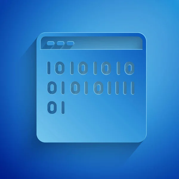 Papier Découpé Icône Code Binaire Isolé Sur Fond Bleu Style — Image vectorielle