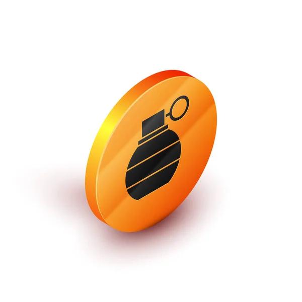 Isometrisches Handgranatensymbol Isoliert Auf Weißem Hintergrund Bombenexplosion Orangefarbener Kreis Vektor — Stockvektor