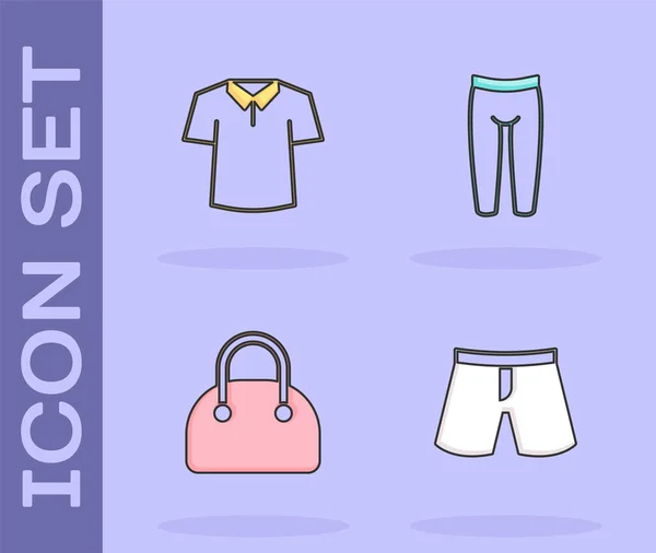Set Corto Pantalones Camisa Bolso Leggins Icono Vector — Vector de stock