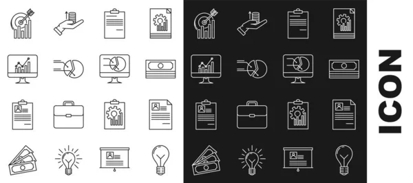 Set Line Light Bulb Concept Idea Resume Stacks Paper Money — Stock Vector