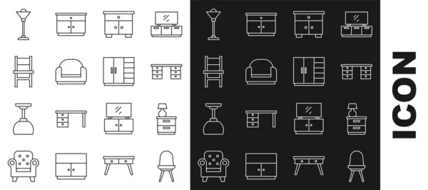 设有线椅 家具床头柜 写字台 扶手椅 服装图标 — 图库矢量图片