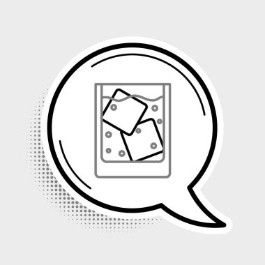 Gri arka planda izole edilmiş viski ve buz küpleri. Renkli taslak konsepti. Vektör.