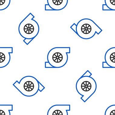 Hat otomotiv turbo şarj ikonu beyaz arka planda kusursuz desen izole etti. Araç performans turboyu. Turbo kompresör indüksiyonu. Renkli taslak konsepti. Vektör.